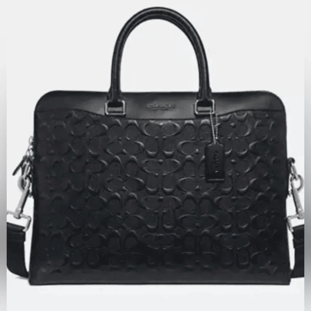 Coach Embossed Black Leather Briefcase